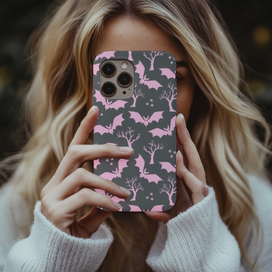 Grey and pink bat phone case