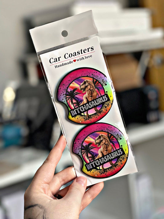 Bitchasaurus car coasters