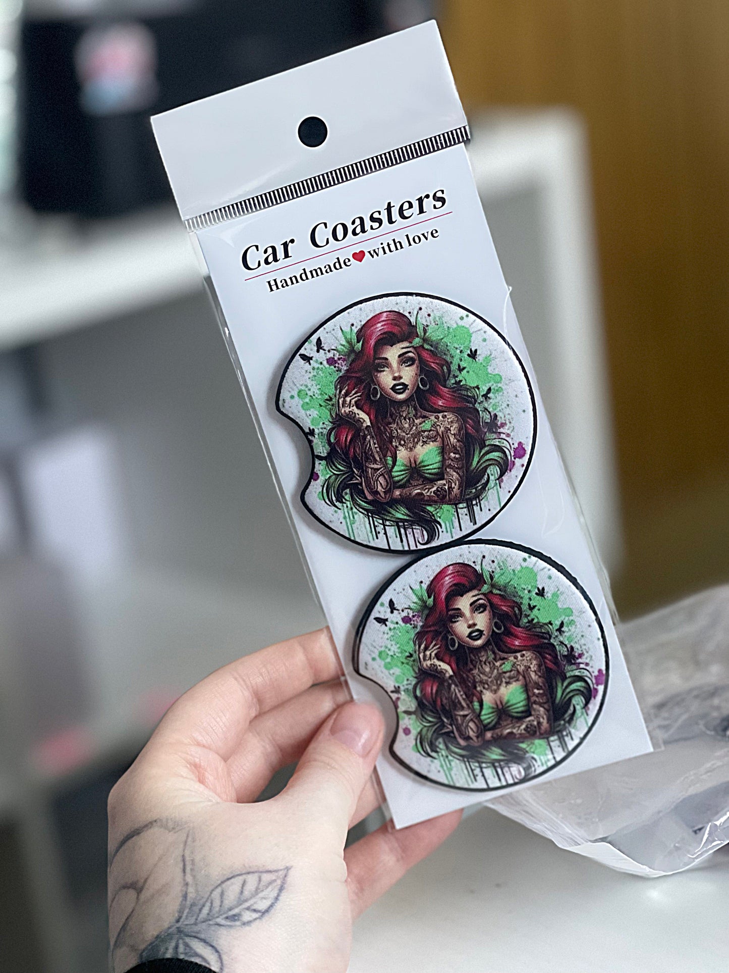 Tattoo little mermaid car coasters