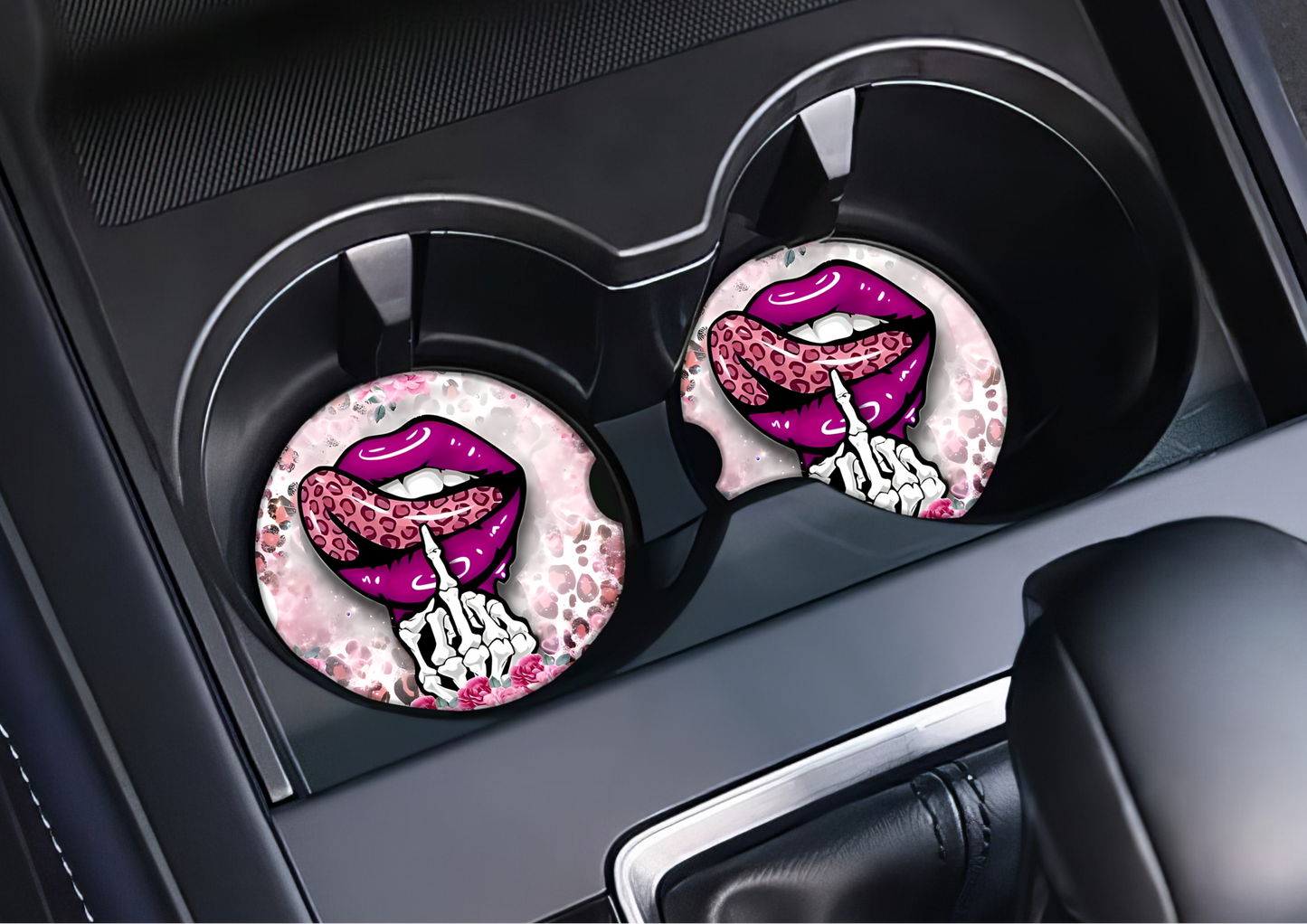 Skull and lips car coasters