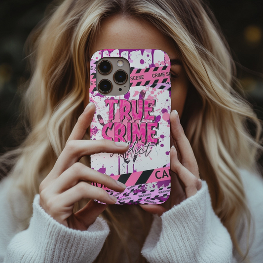 Pink true crime phone case