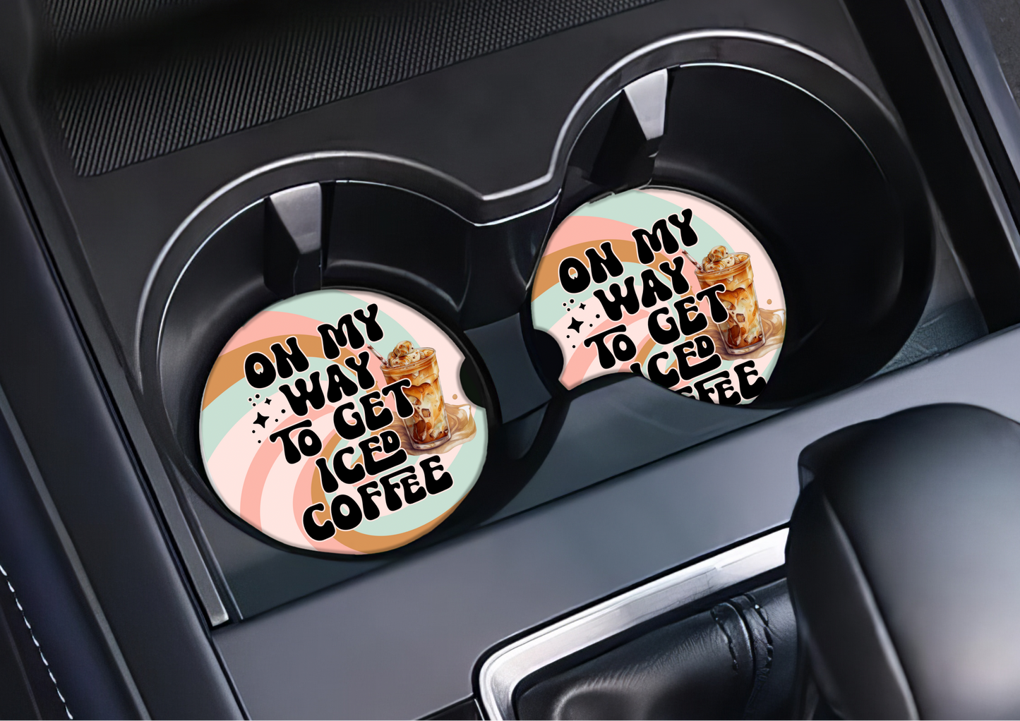 On my way to get iced coffee car coasters